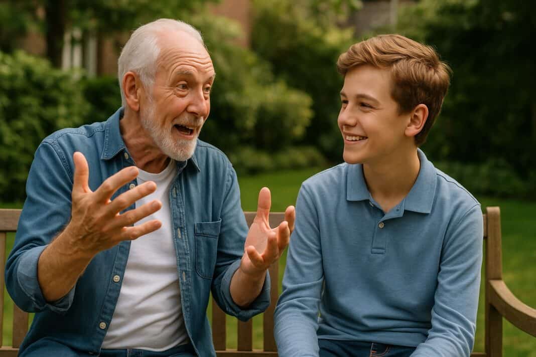 Opa erzählt, Enkel hört zu – ein stiller Moment voller Verbindung
