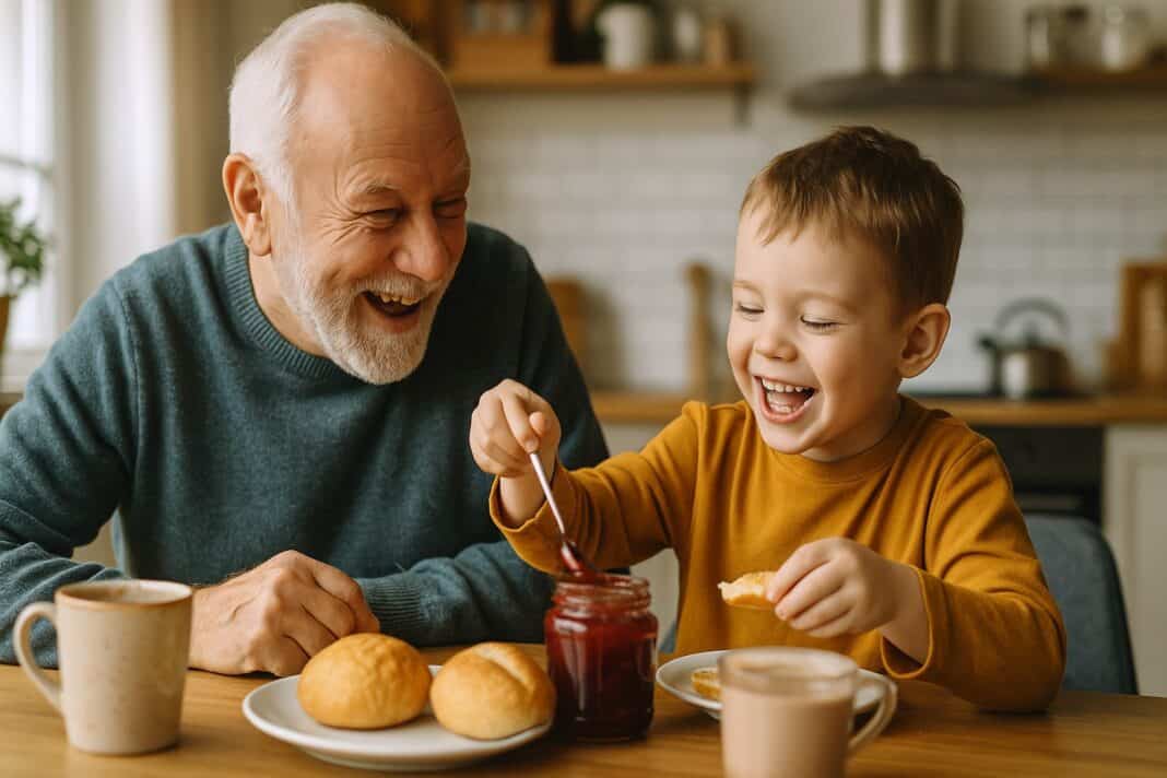 Frühstücksglück mit Marmeladenklecksen und großem Herz